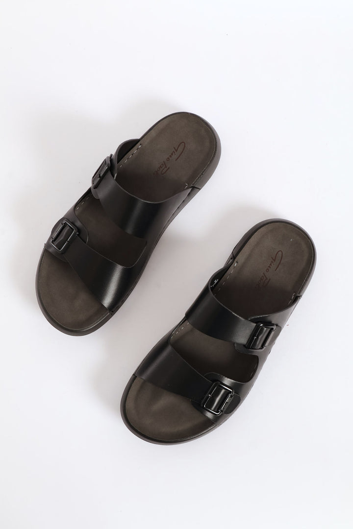 Double Buckle Comfort Sandal - Black