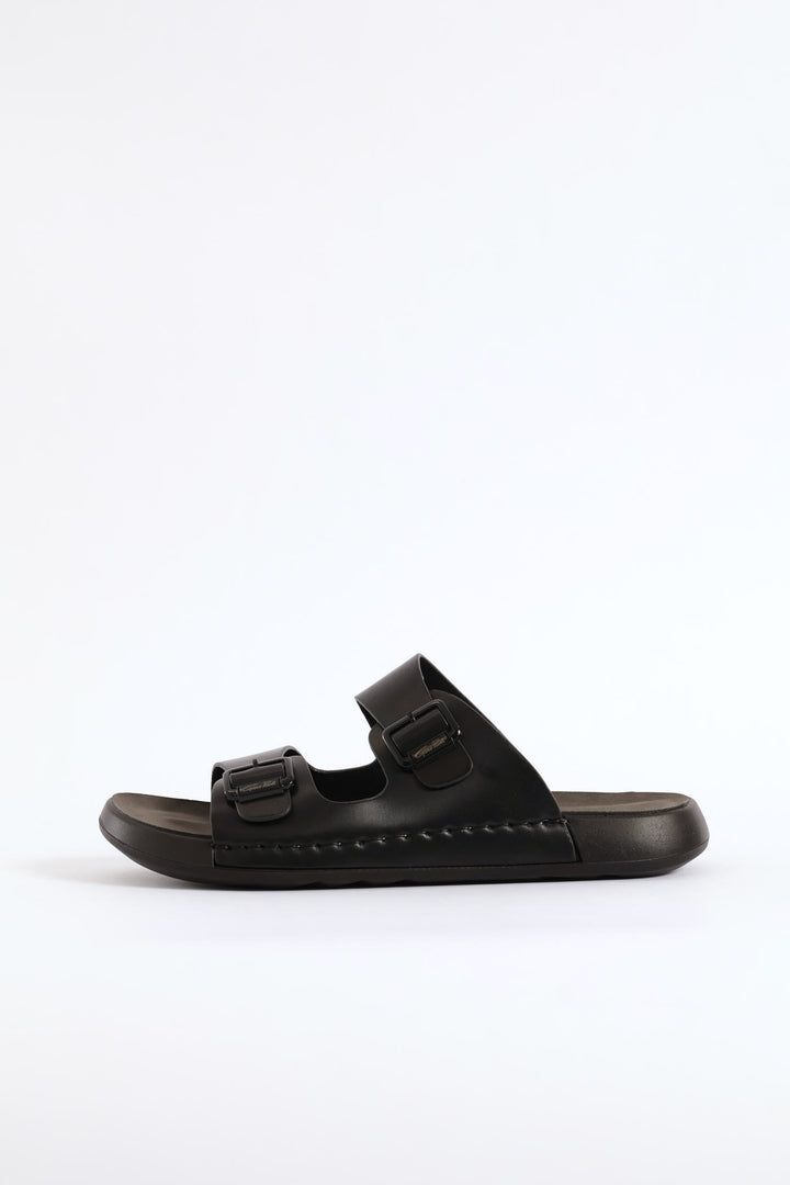 Double Buckle Comfort Sandal - Black