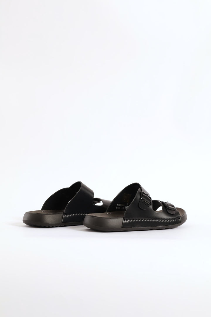 Double Buckle Comfort Sandal - Black