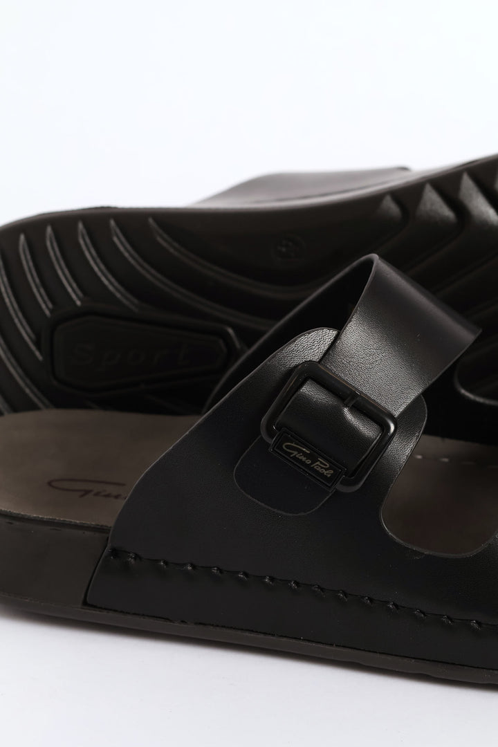 Double Buckle Comfort Sandal - Black