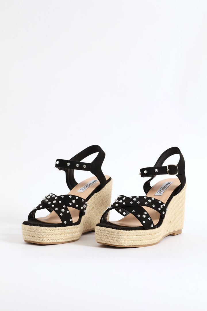 Studded Cross Strap Sandal - Black