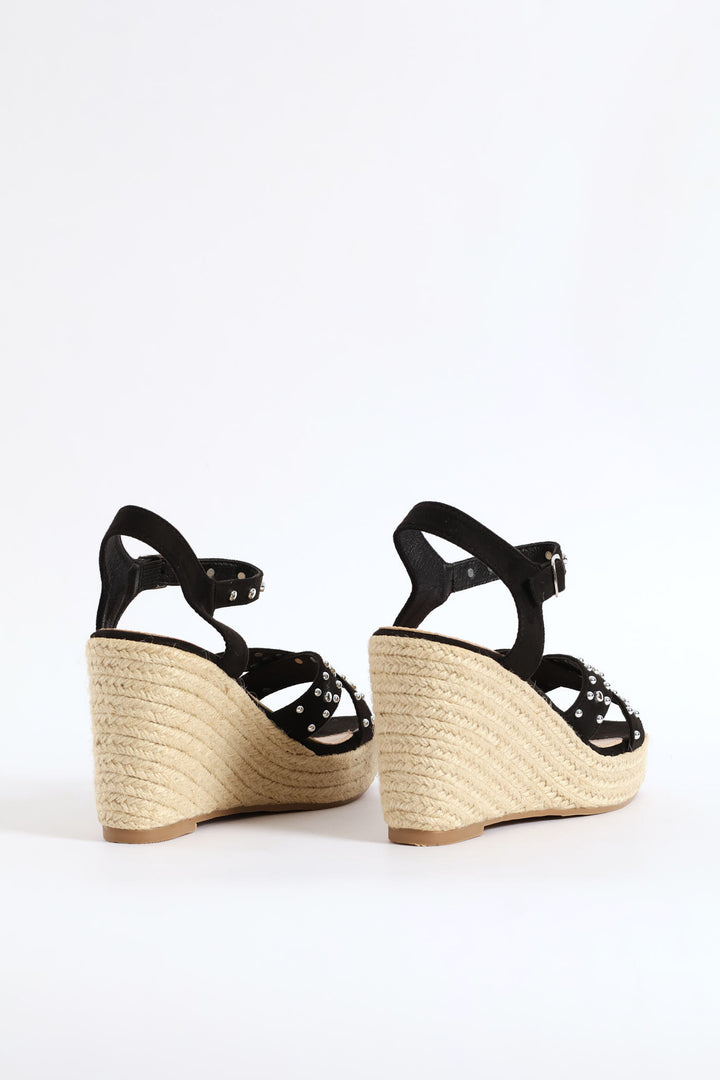 Studded Cross Strap Sandal - Black