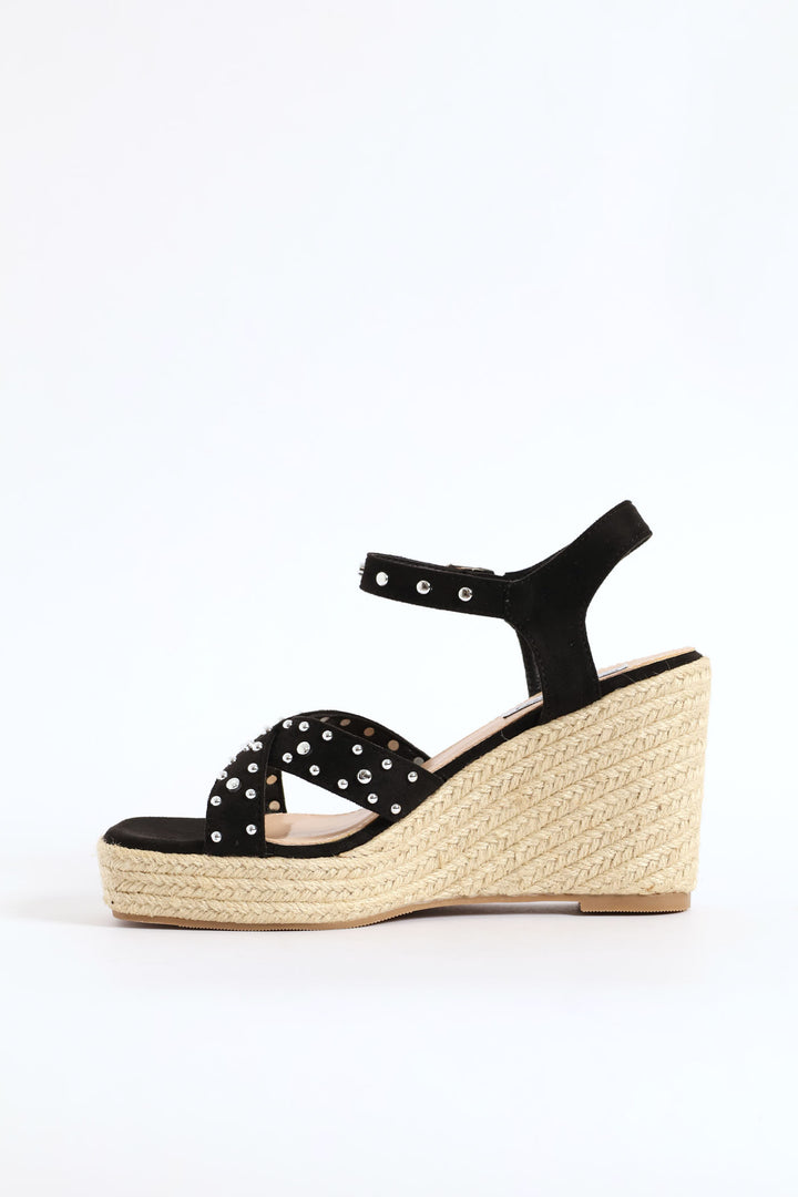 Studded Cross Strap Sandal - Black
