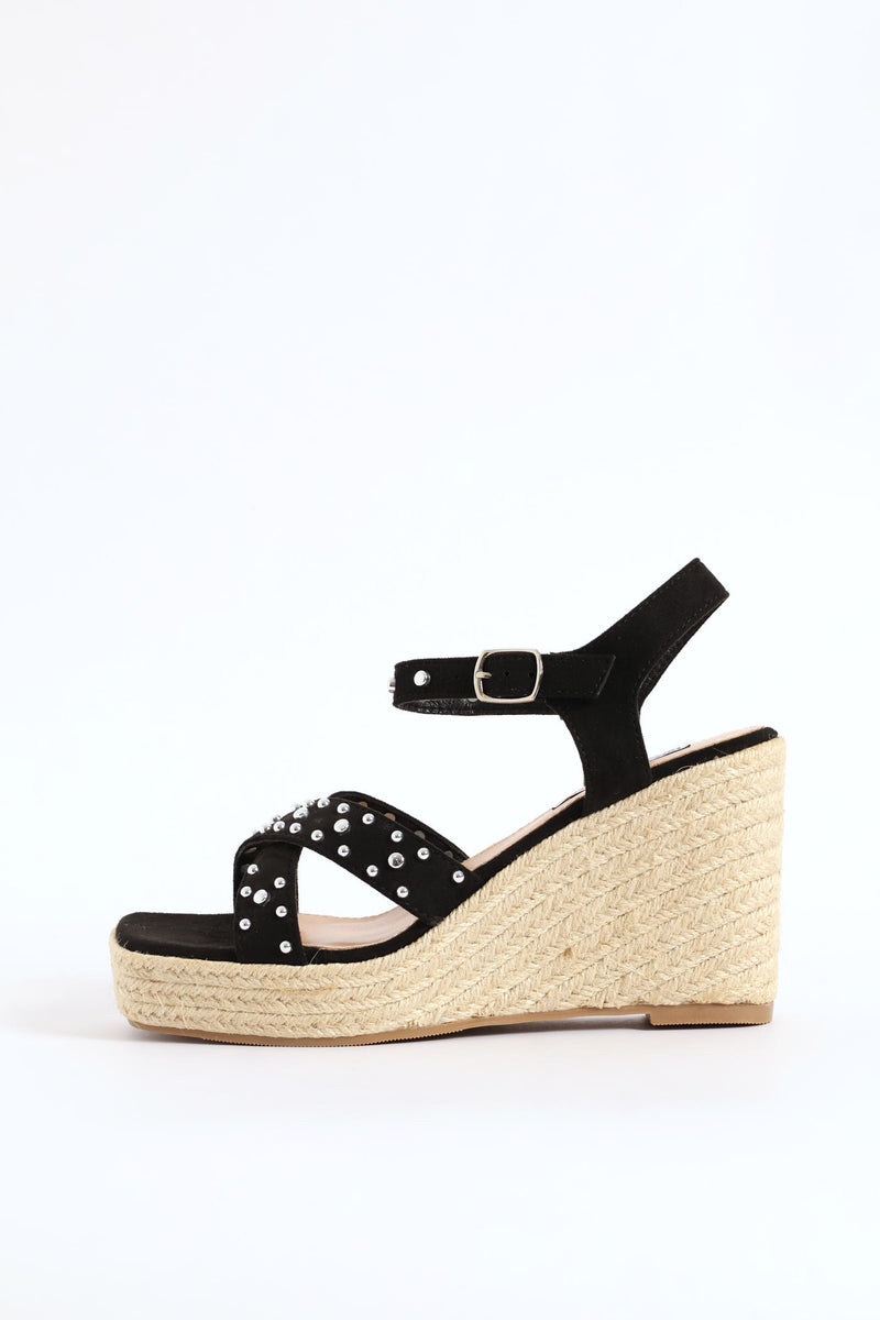 Studded Cross Strap Sandal - Black