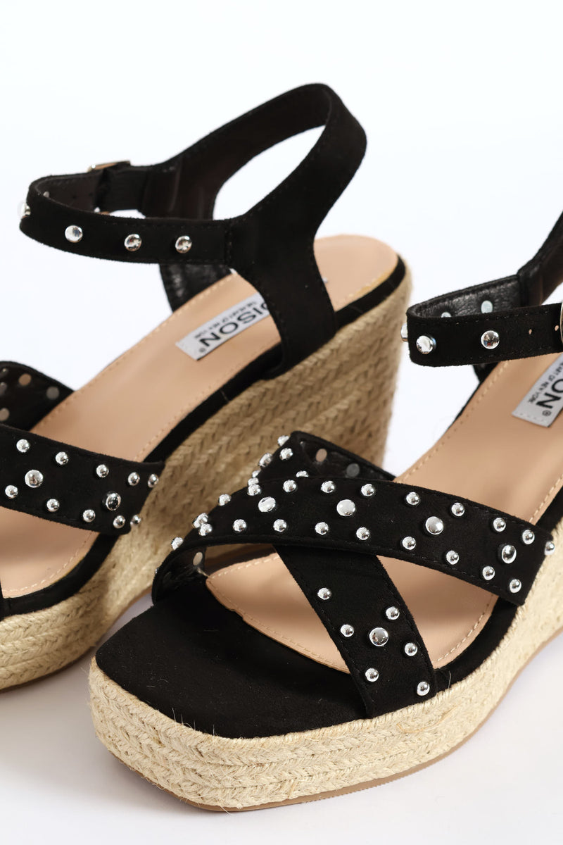 Studded Cross Strap Sandal - Black