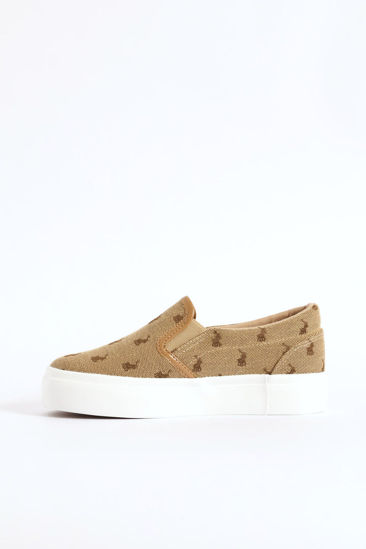 Boys Monogram Slip On Sneaker - Stone