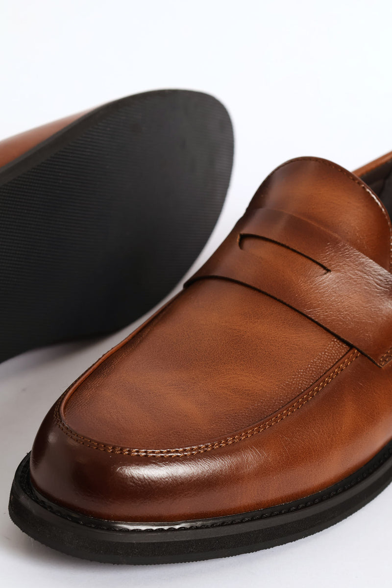 Cutout On Upper Band Slip On Formal Shoe - Tan