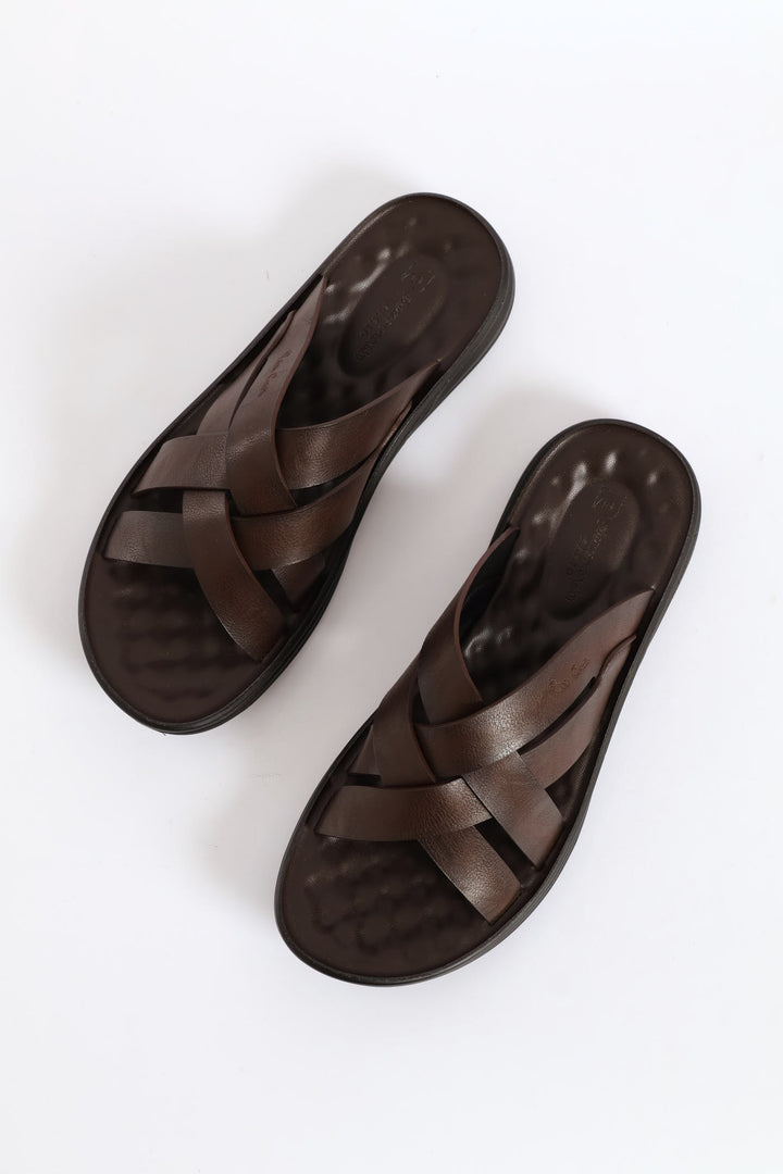 Comfort Cross Over Strap Sandal - Brown