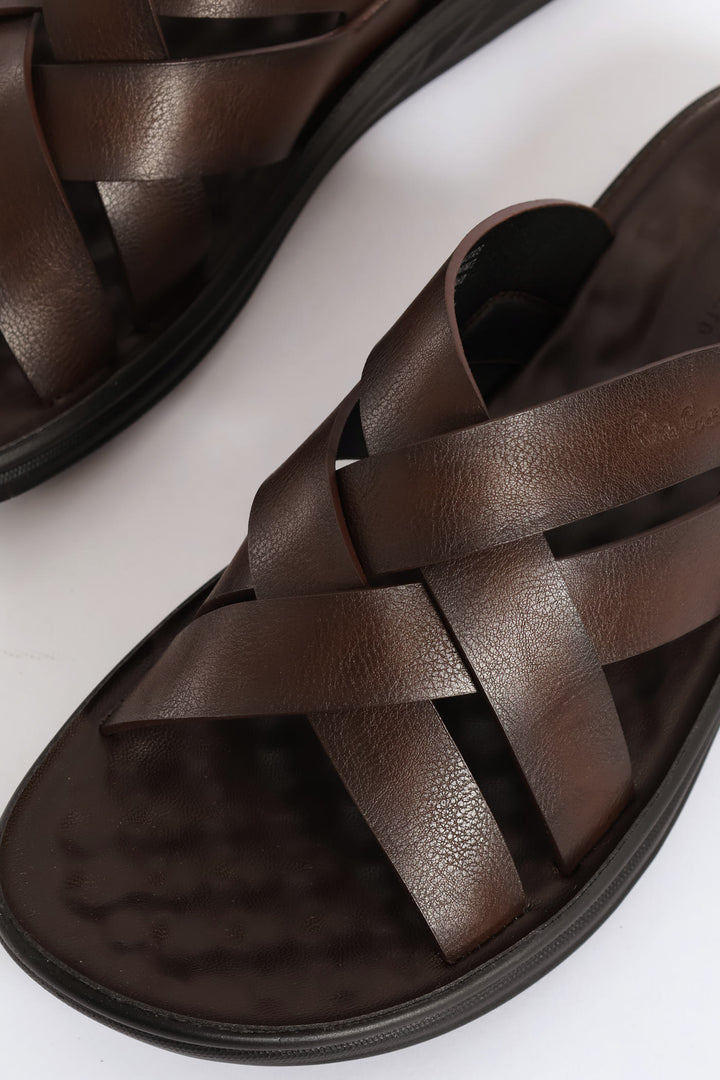 Comfort Cross Over Strap Sandal - Brown