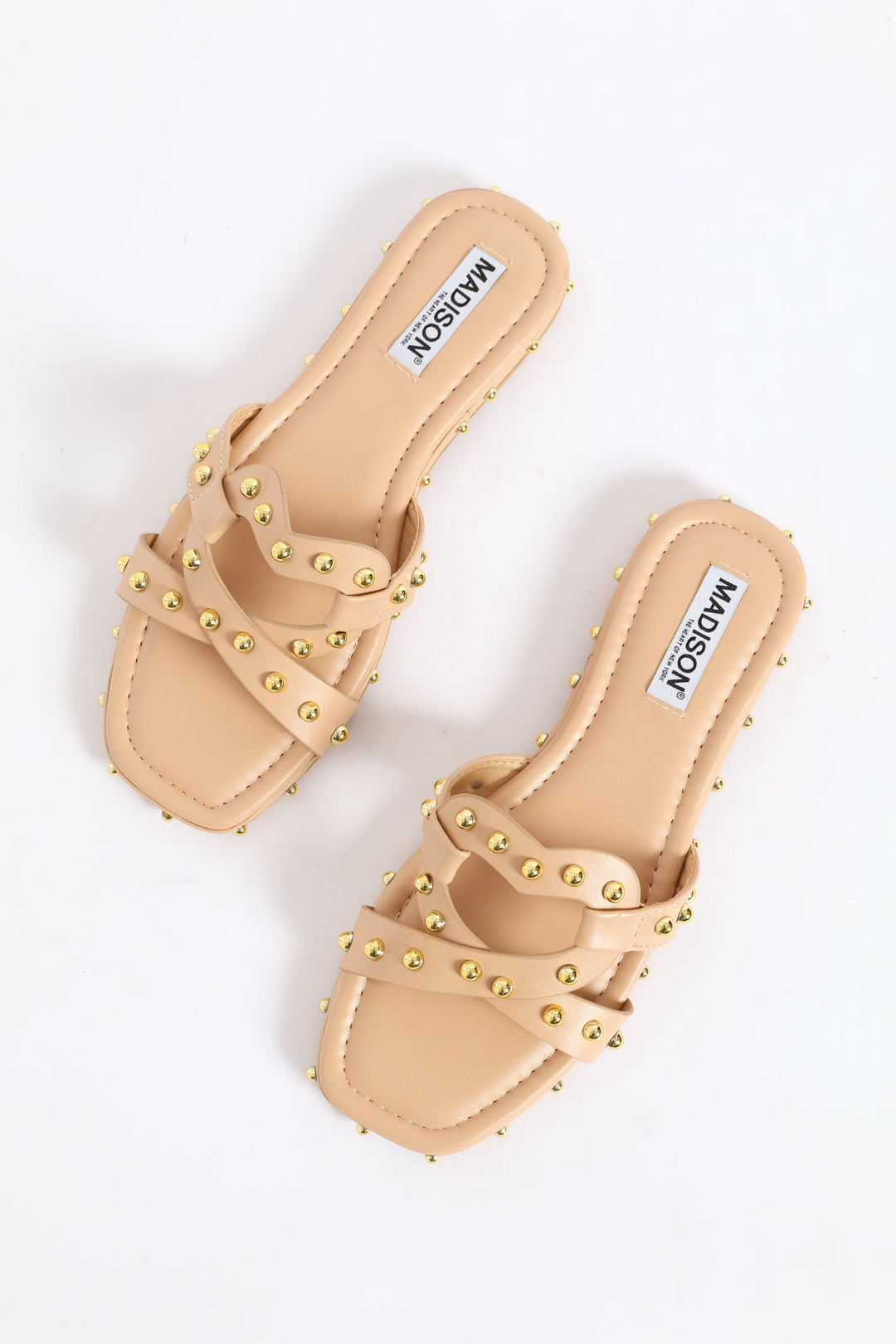 Studded Cross Strap Sandal - Nude