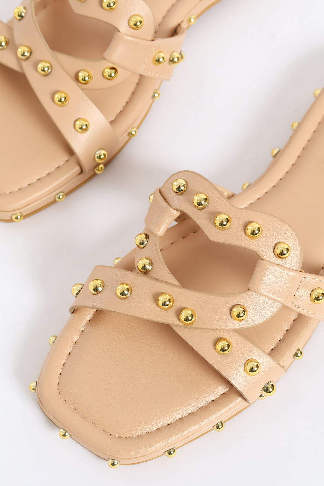 Studded Cross Strap Sandal - Nude