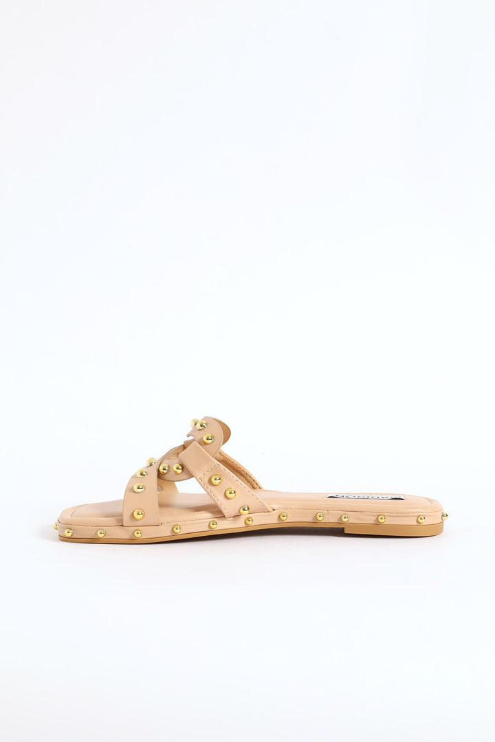Studded Cross Strap Sandal - Nude