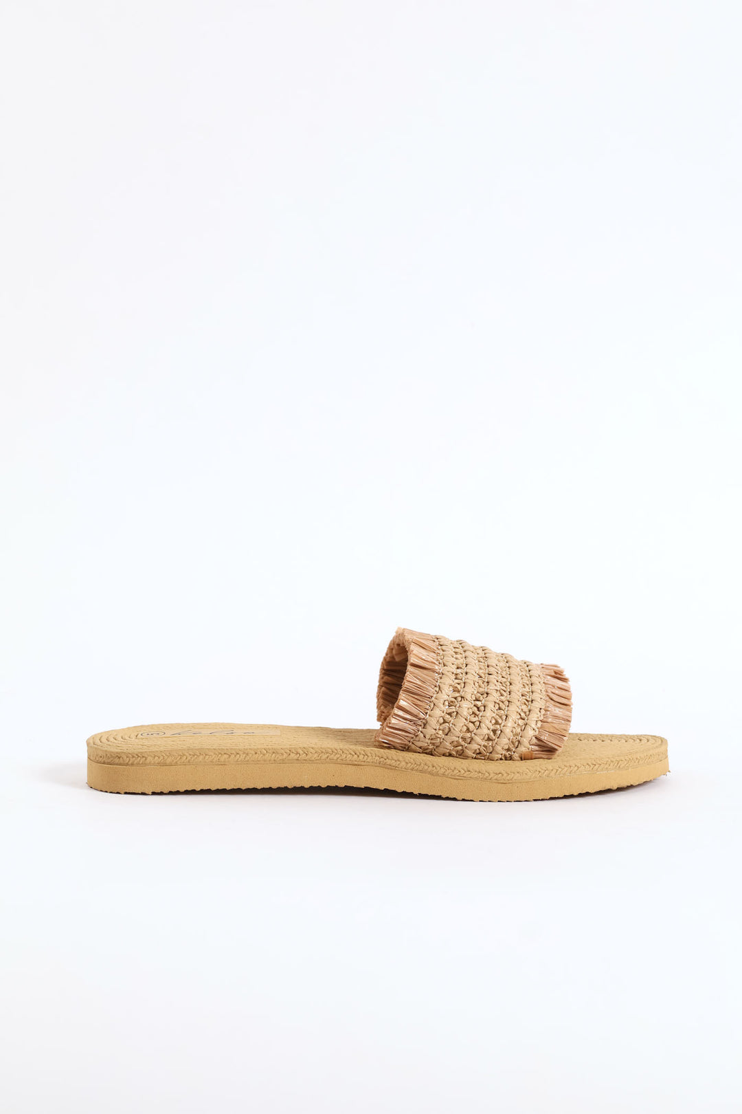 Fringe Detail Raffia Mule Sandal - Natural