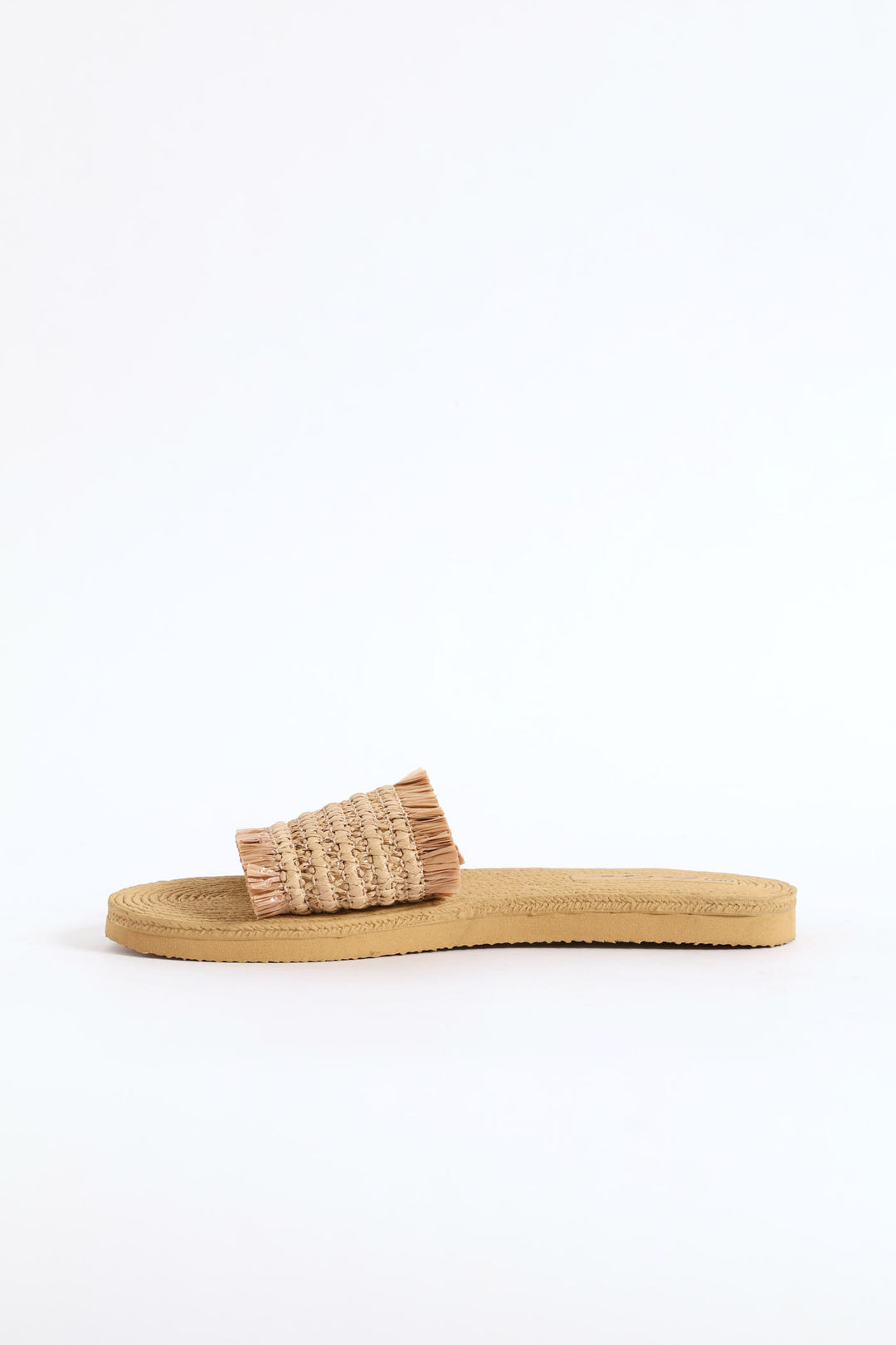 Fringe Detail Raffia Mule Sandal - Natural