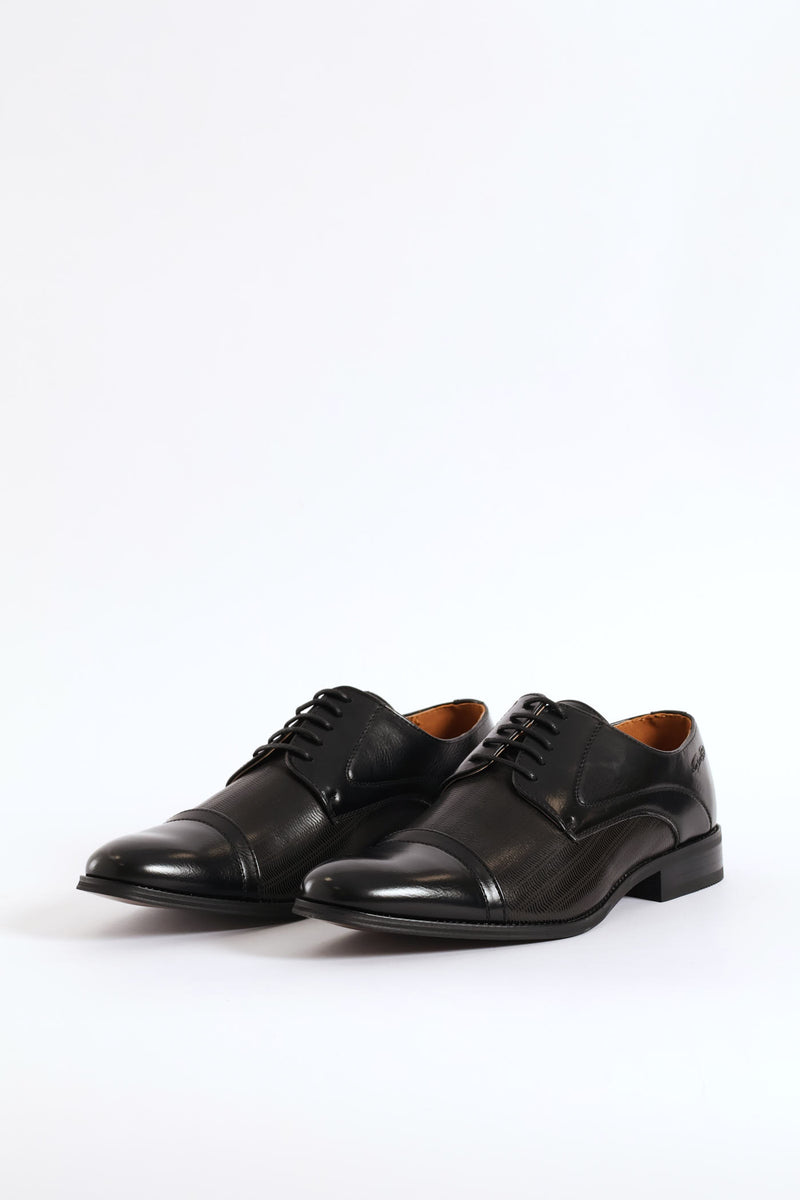 Laser Detail Toe Cap Derby Shoe - Black
