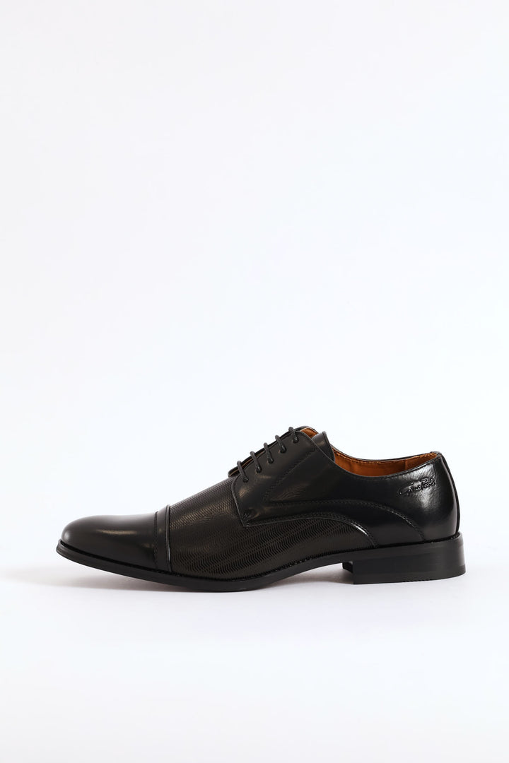 Laser Detail Toe Cap Derby Shoe - Black
