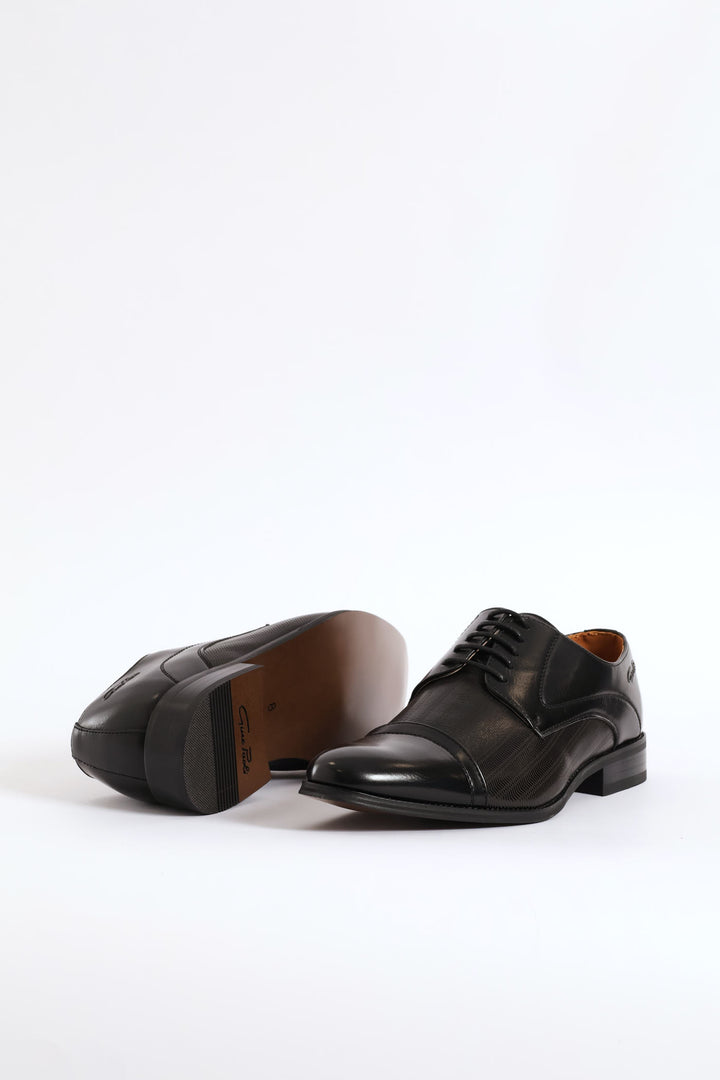 Laser Detail Toe Cap Derby Shoe - Black