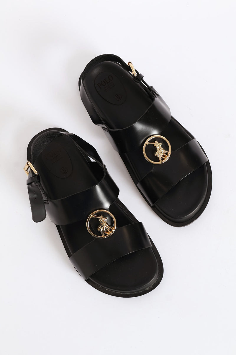 Moulded Trim Leather Sandal - Black
