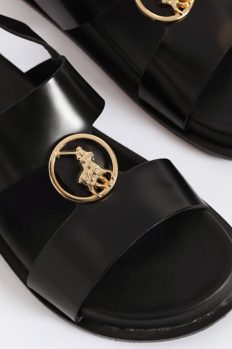 Moulded Trim Leather Sandal - Black