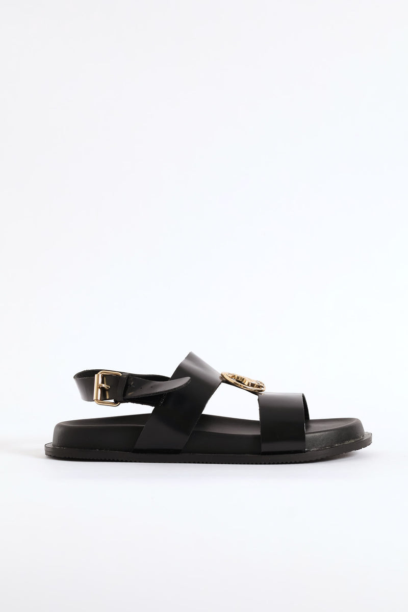 Moulded Trim Leather Sandal - Black