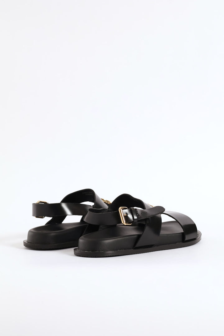 Moulded Trim Leather Sandal - Black