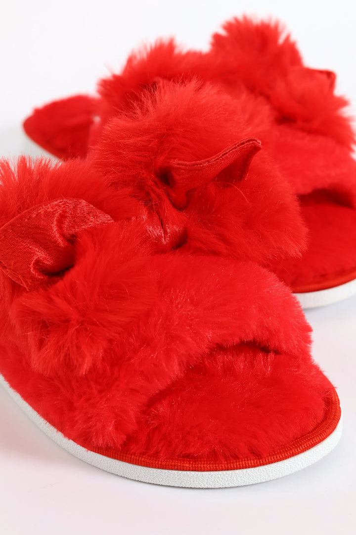 Bow Detail Open Toe Slipper - Red