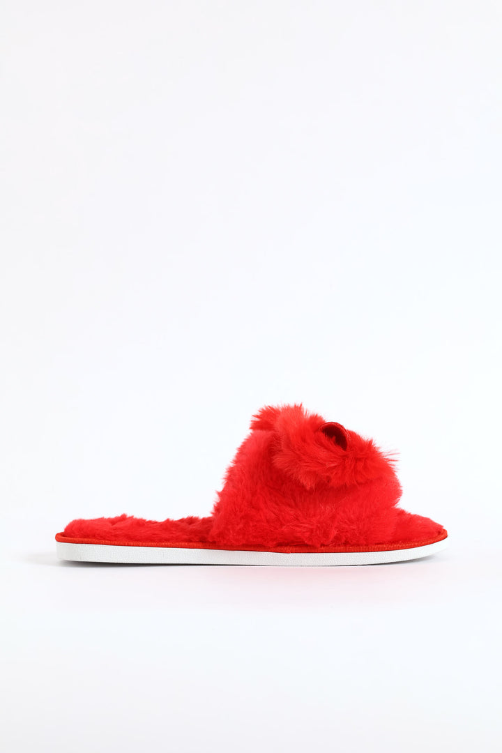 Bow Detail Open Toe Slipper - Red