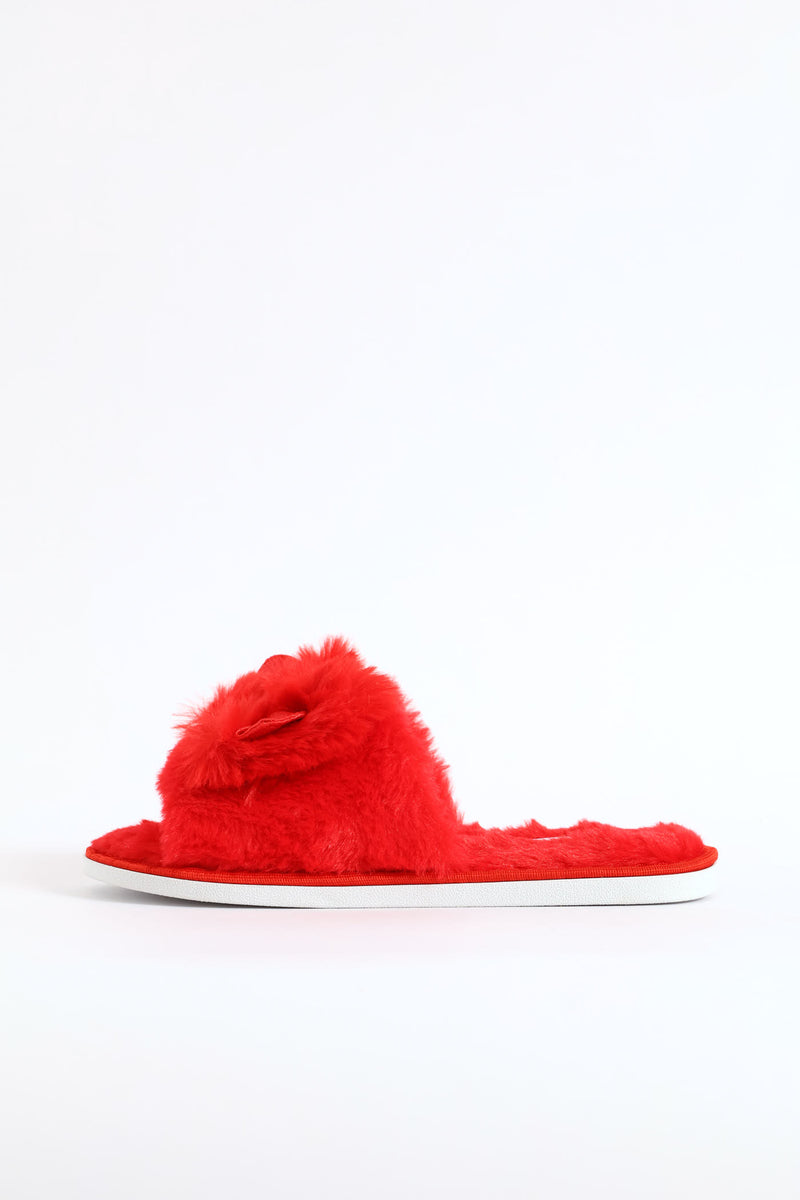 Bow Detail Open Toe Slipper - Red