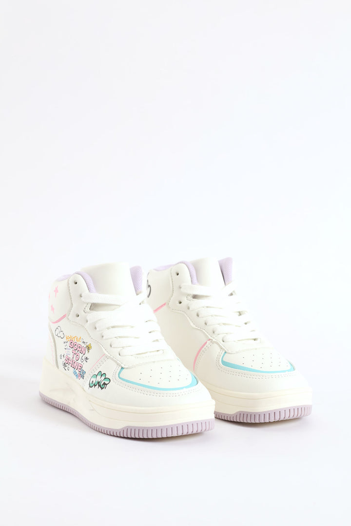 Girls Slogan Hitop Sneaker - White