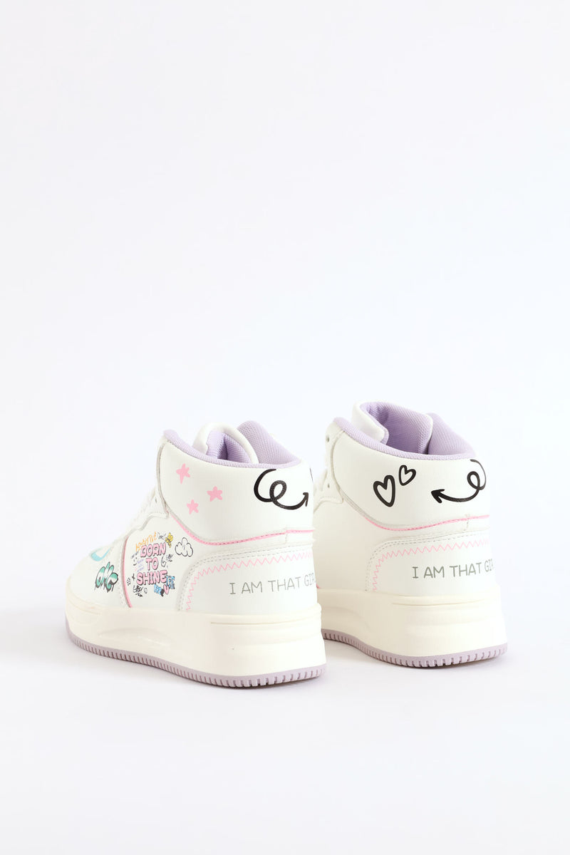 Girls Slogan Hitop Sneaker - White