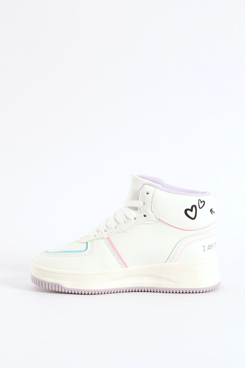 Girls Slogan Hitop Sneaker - White