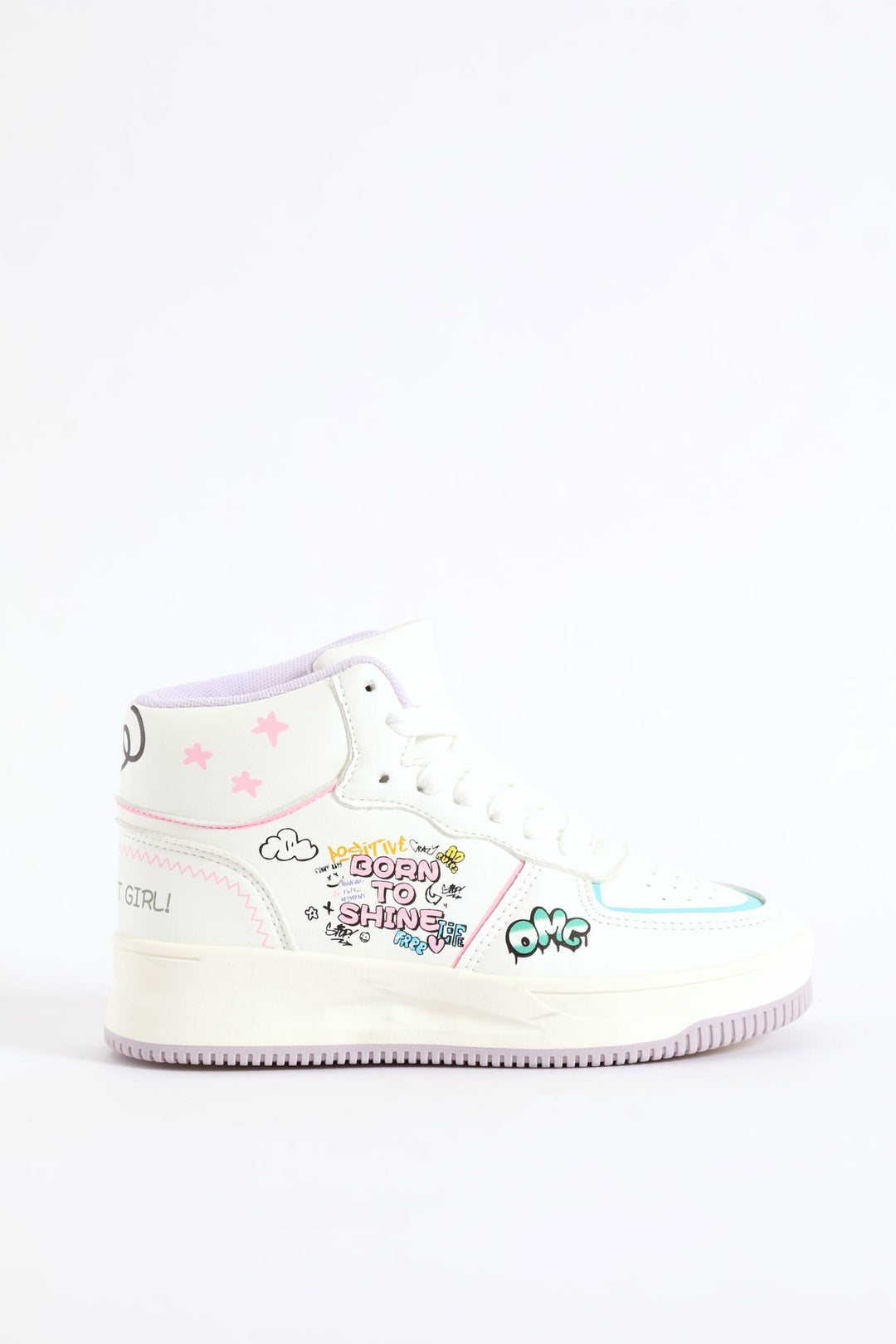 Girls Slogan Hitop Sneaker - White