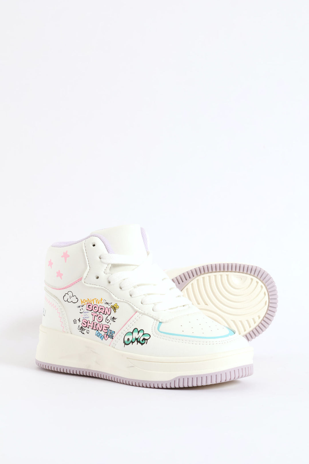 Girls Slogan Hitop Sneaker - White
