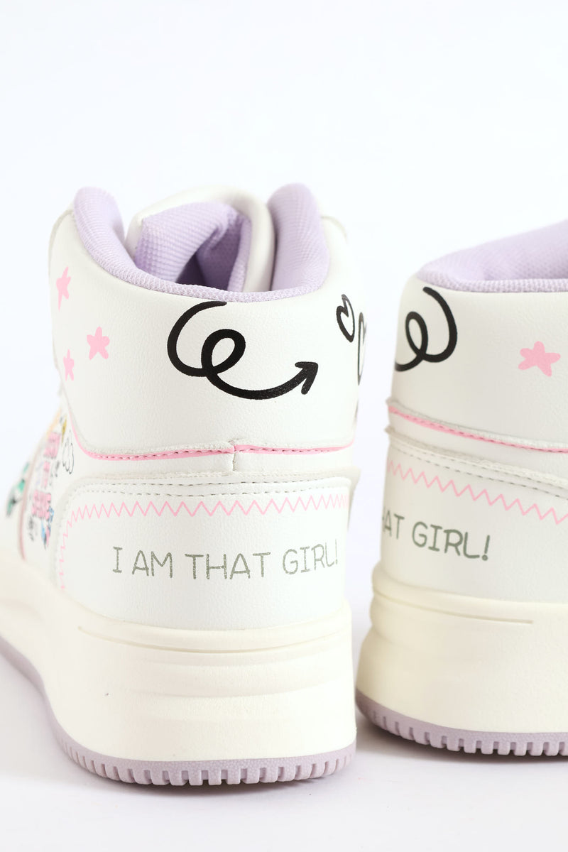 Girls Slogan Hitop Sneaker - White
