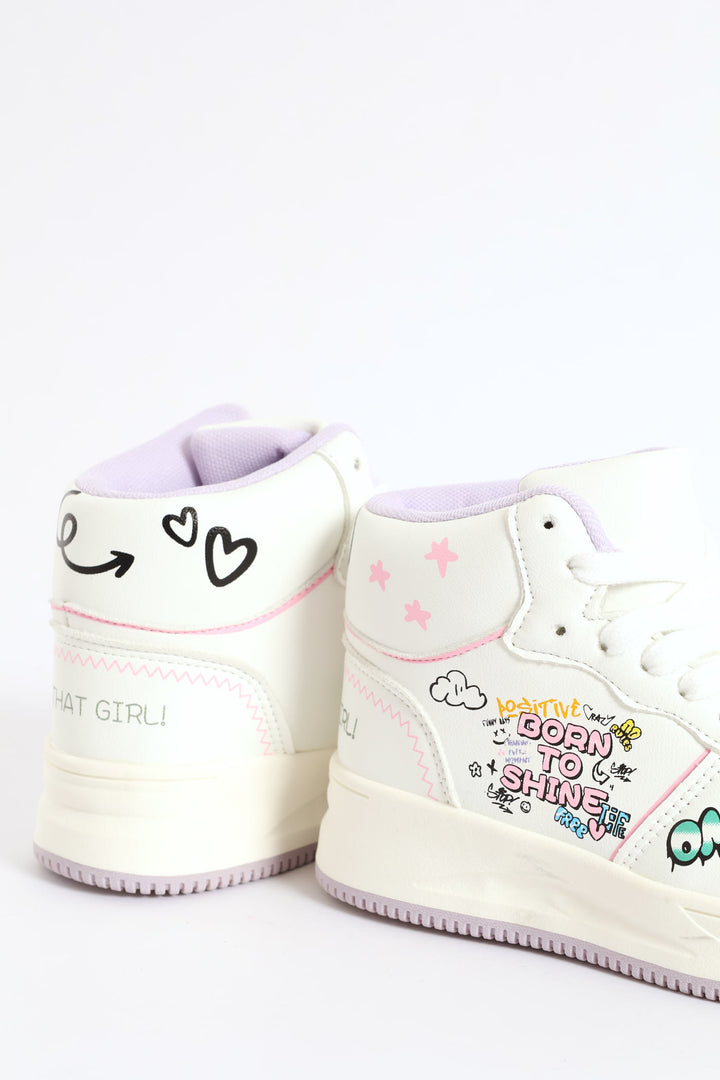 Girls Slogan Hitop Sneaker - White