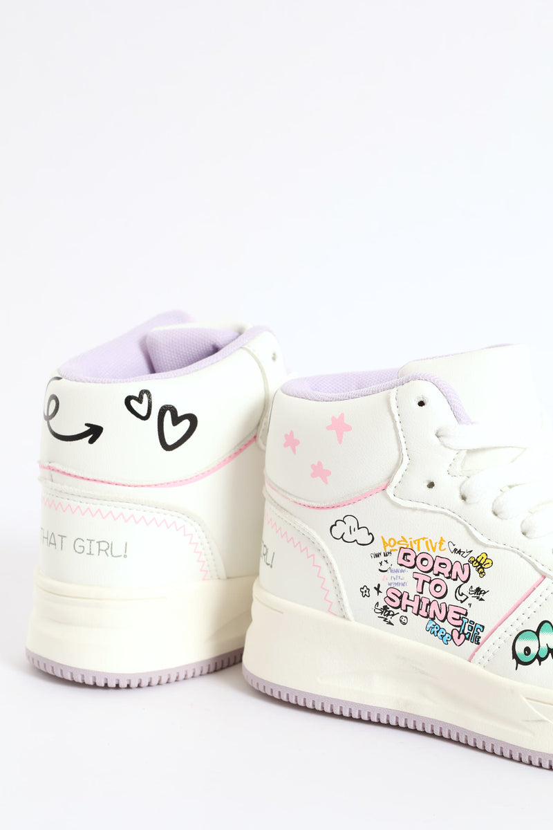 Girls Slogan Hitop Sneaker - White