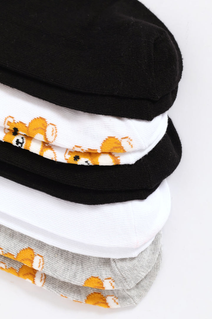 5 Pack Teddies Low Cut Socks - White/Grey