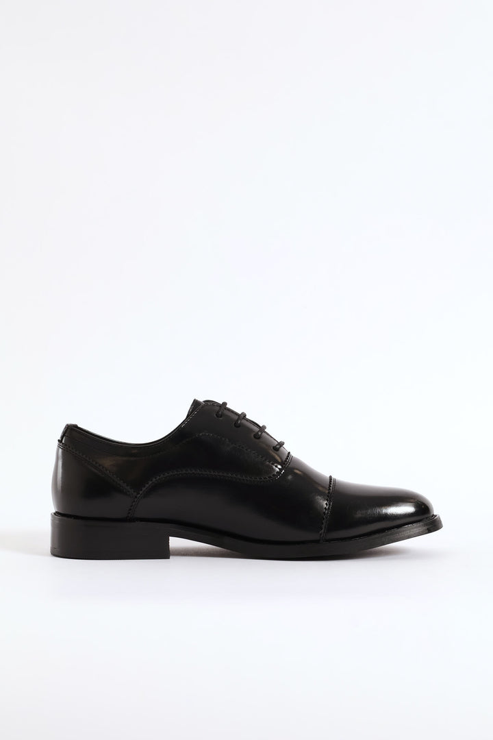 Lace Up Almond Toe Oxford Shoe - Black