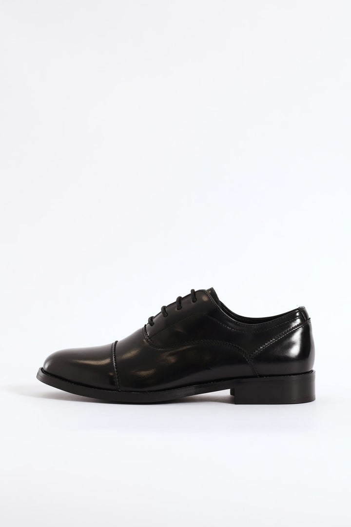 Lace Up Almond Toe Oxford Shoe - Black