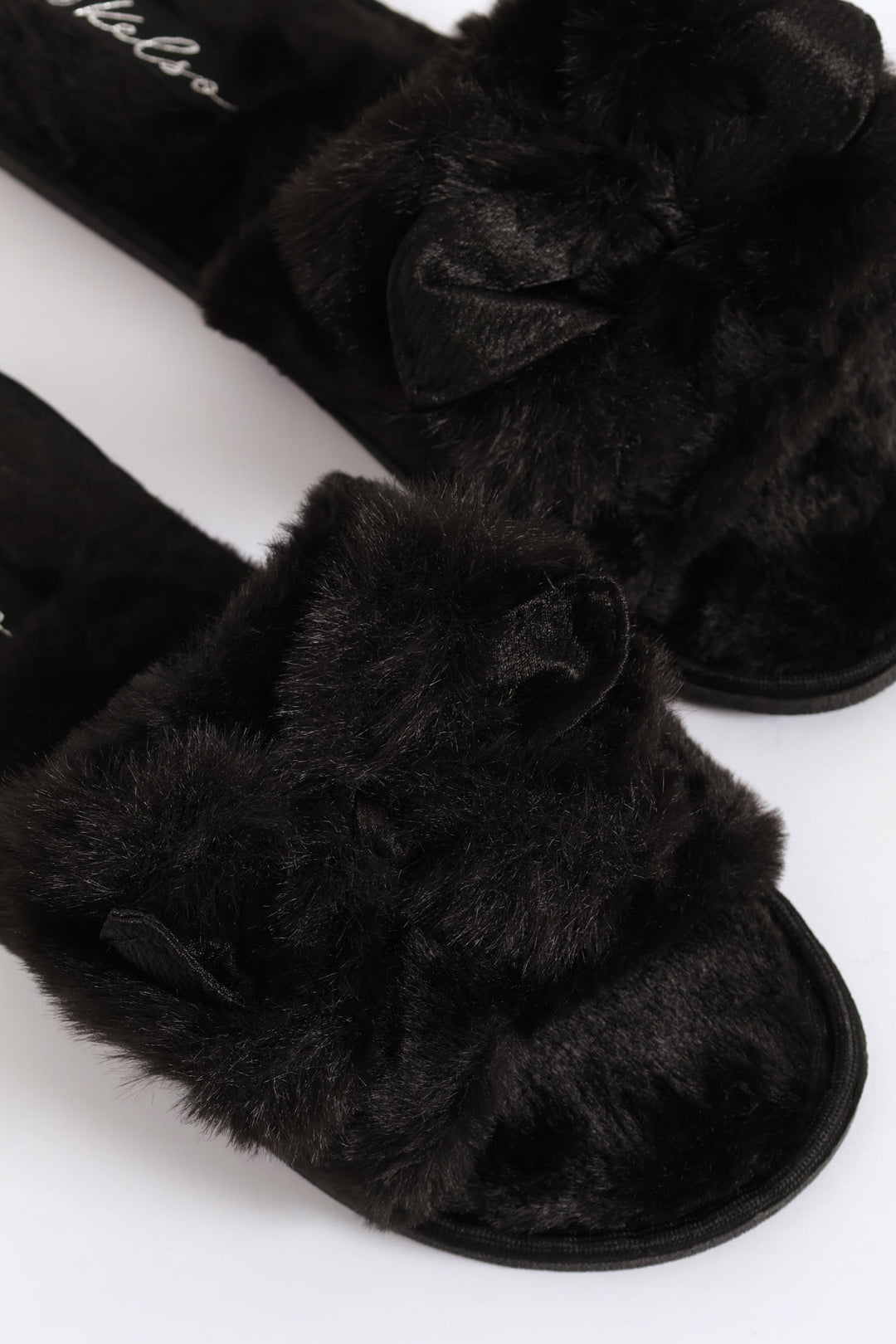 Bow Detail Open Toe Slipper - Black