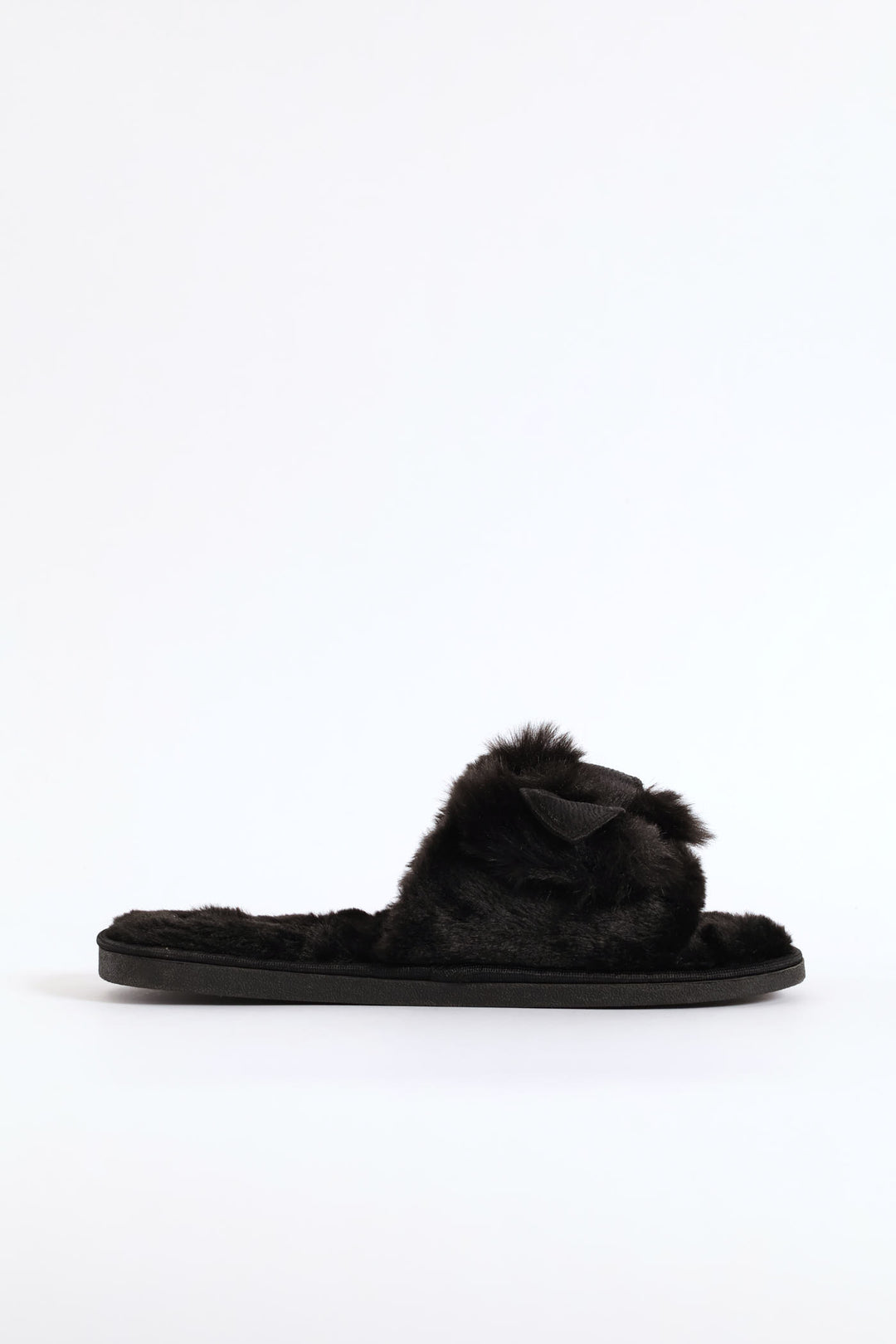 Bow Detail Open Toe Slipper - Black