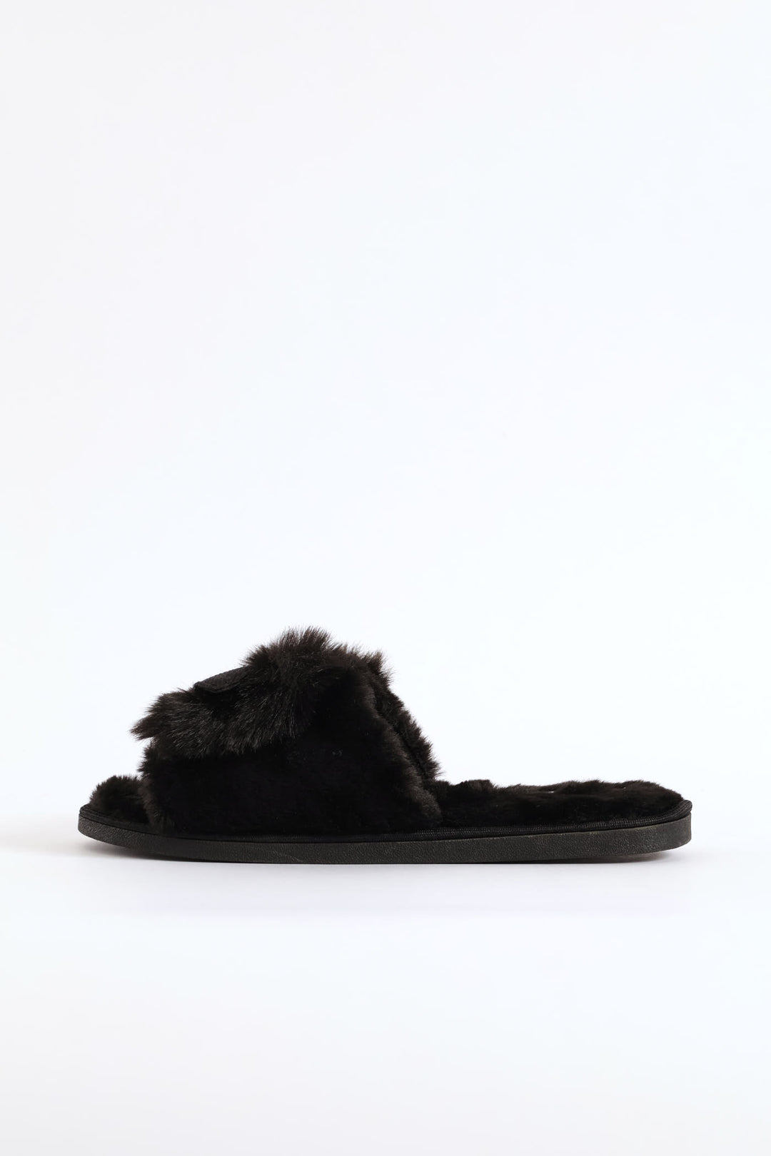 Bow Detail Open Toe Slipper - Black