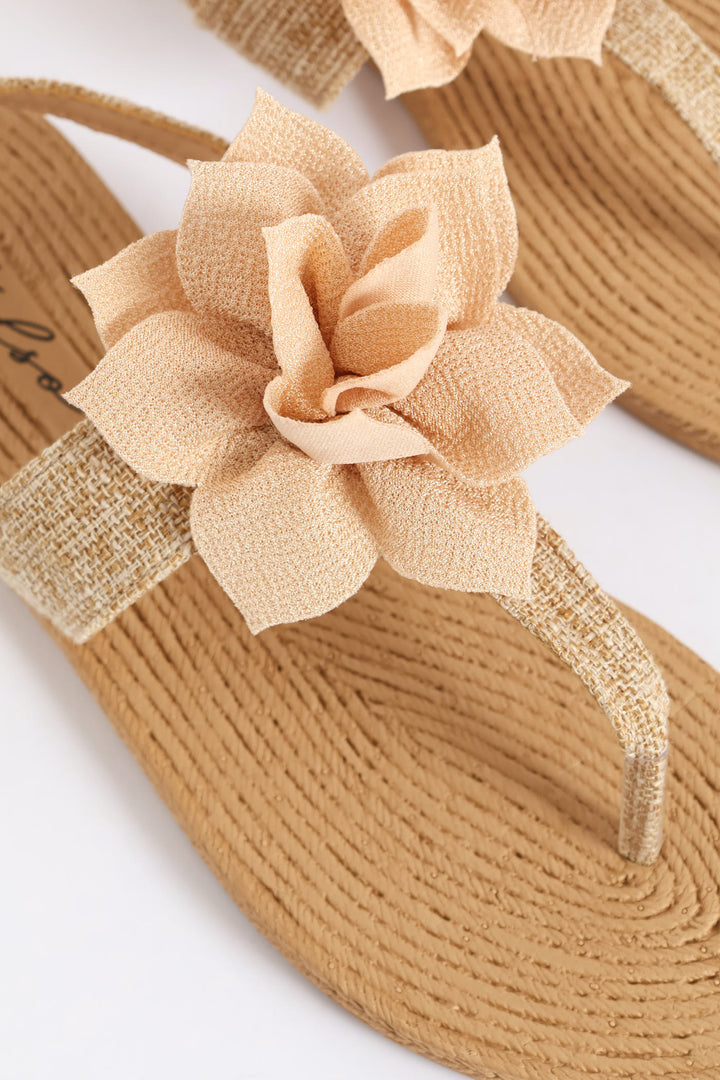 Floral Detail Slingback Thong Sandal - Gold