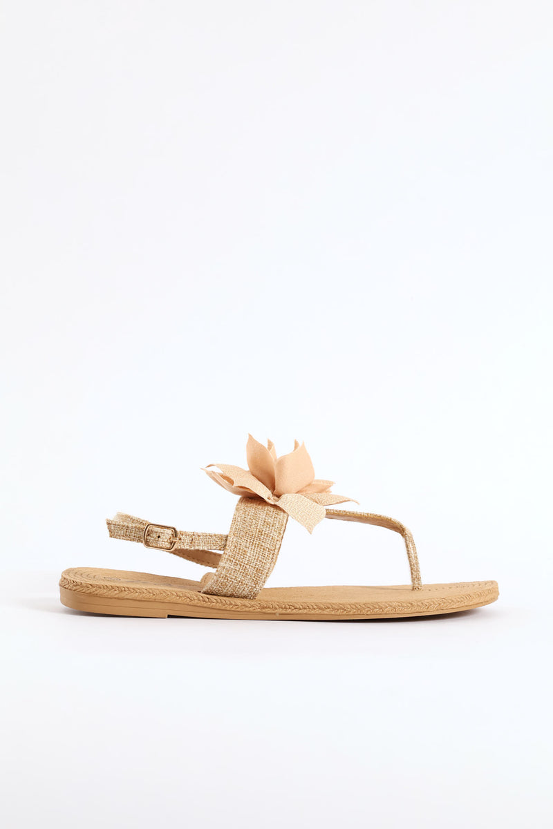 Floral Detail Slingback Thong Sandal - Gold
