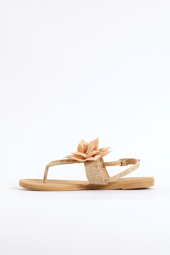 Floral Detail Slingback Thong Sandal - Gold