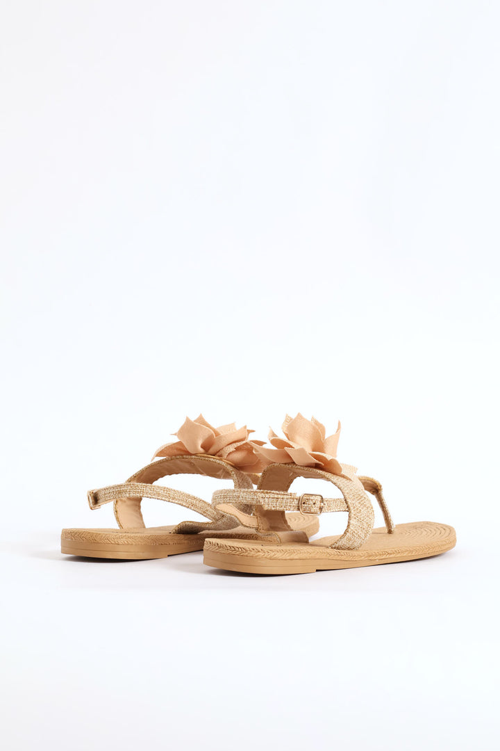 Floral Detail Slingback Thong Sandal - Gold