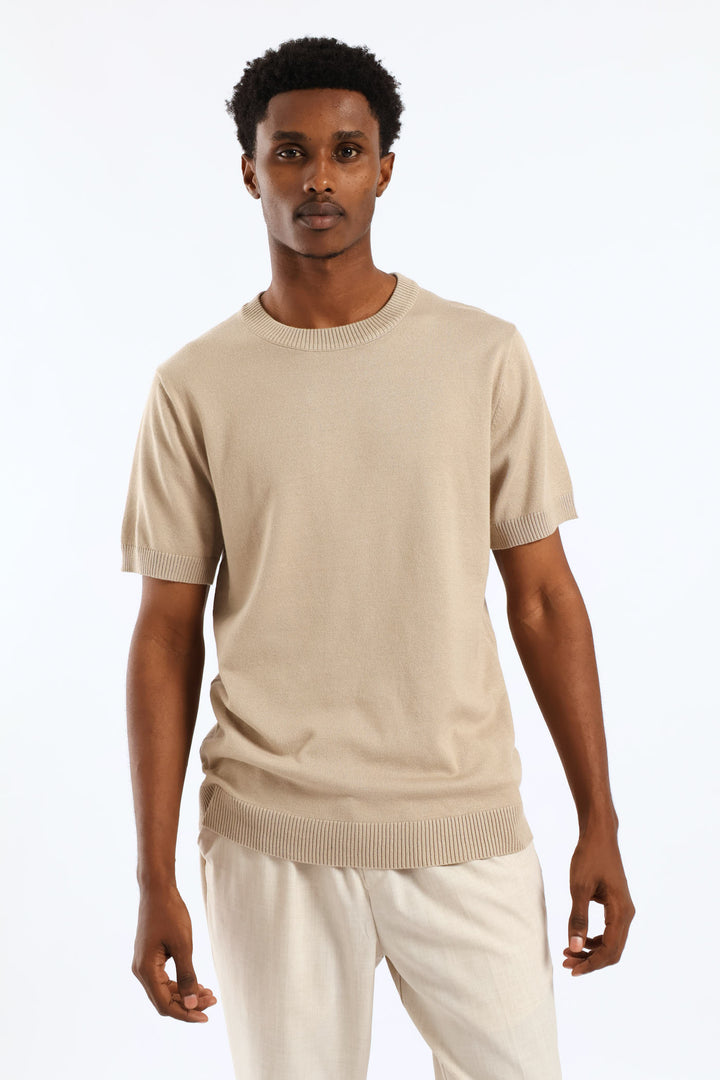 Slim Smart Knit Tee - Stone