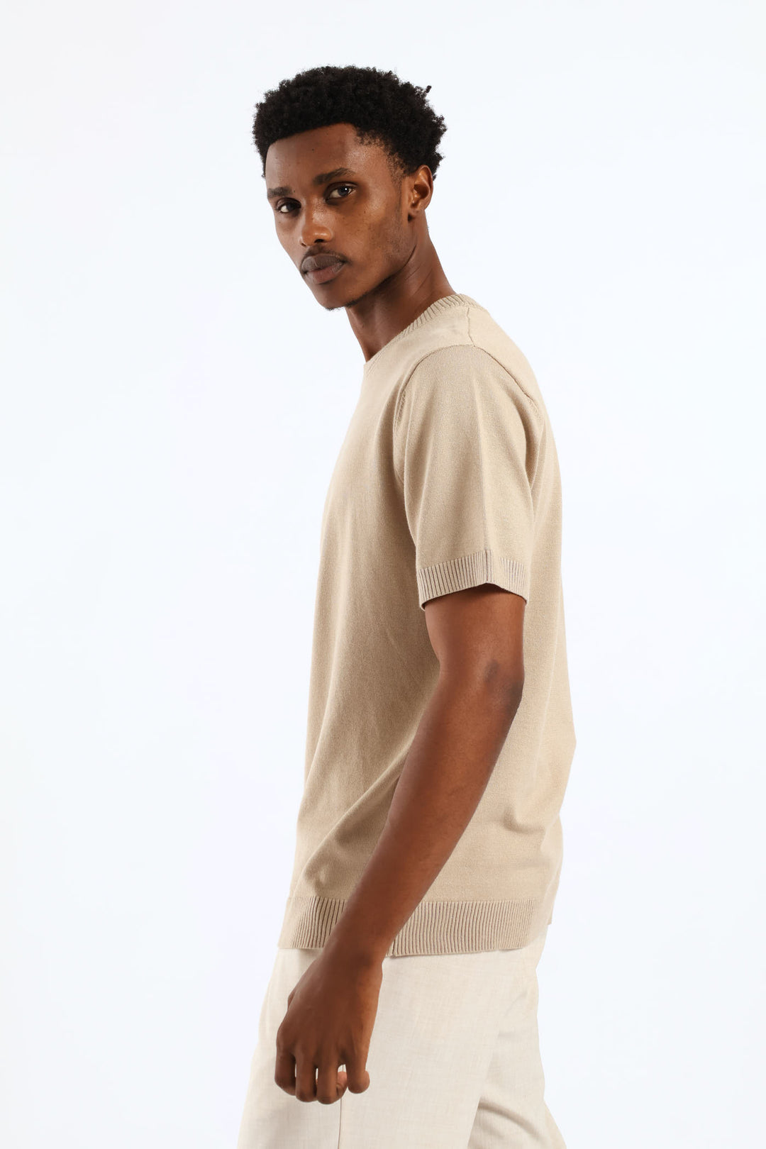 Slim Smart Knit Tee - Stone