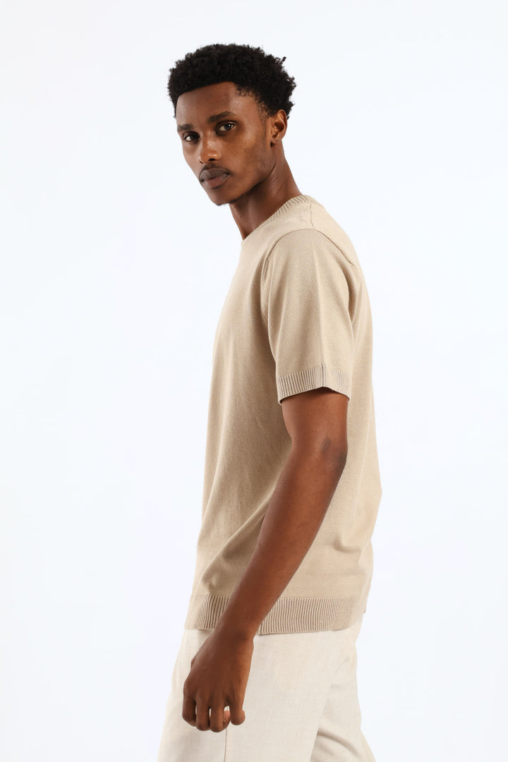 Slim Smart Knit Tee - Stone