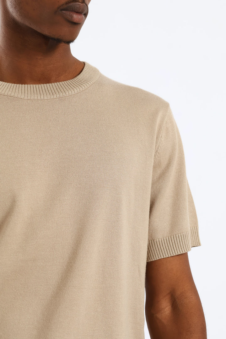Slim Smart Knit Tee - Stone